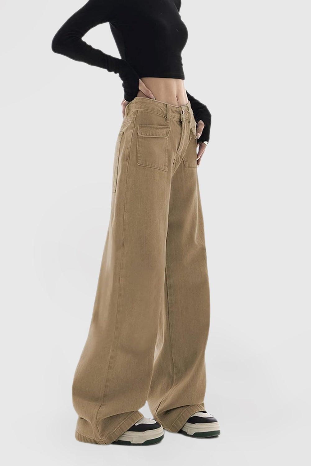 Women's Loose Wide Leg High Waist Casual Pants Denim Stretch Pants