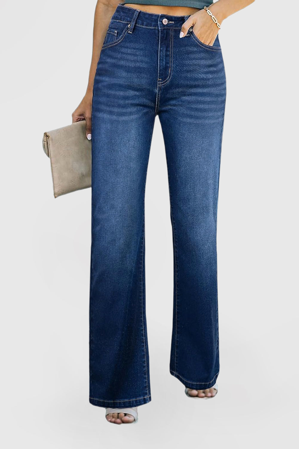 Women's High Waisted Wide Leg Stretch Jeans with Pockets