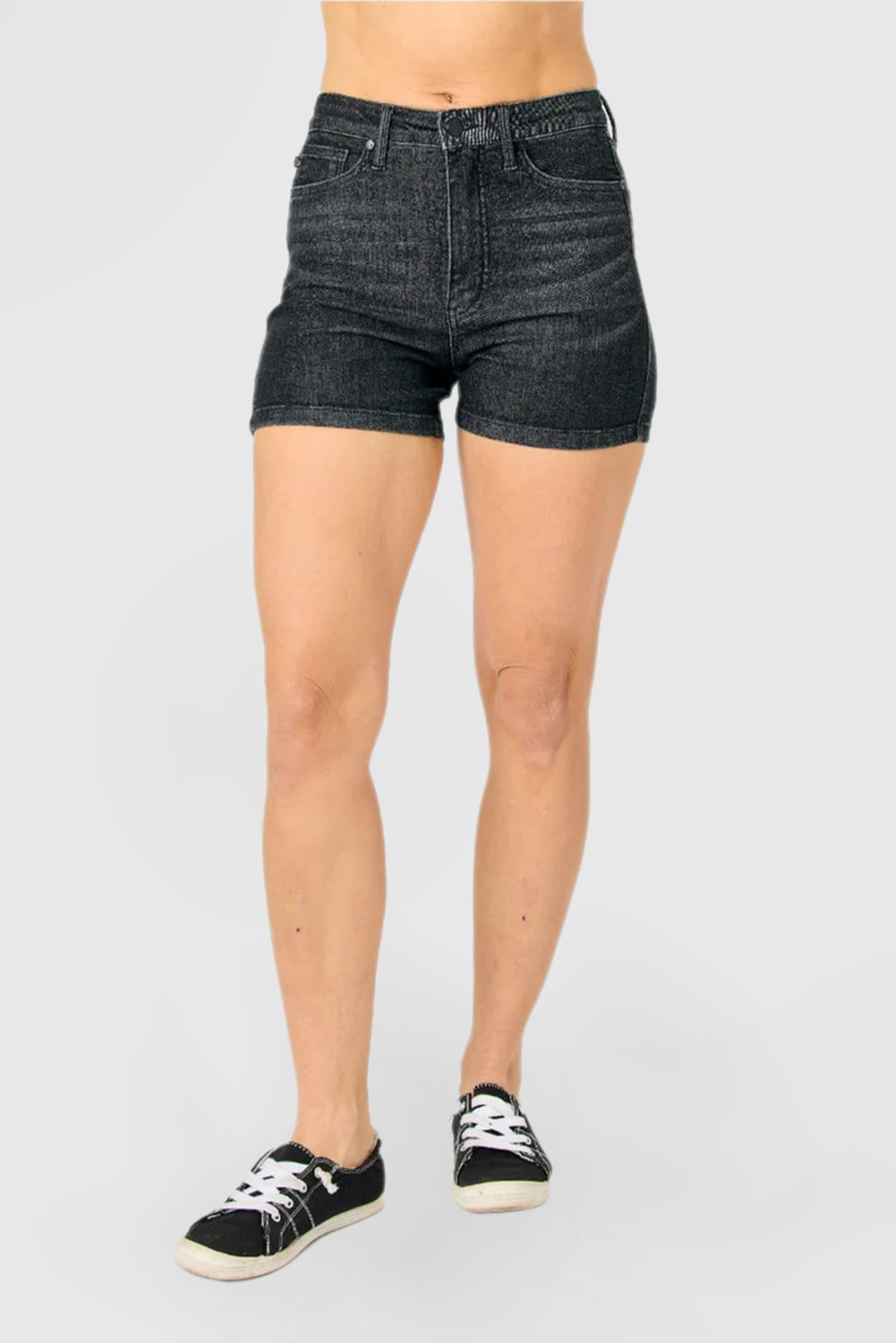 High Rise Washed Black Tummy Control Shorts