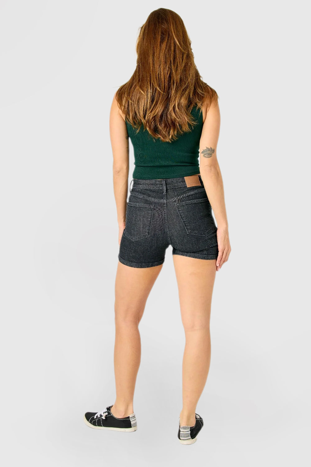 High Rise Washed Black Tummy Control Shorts