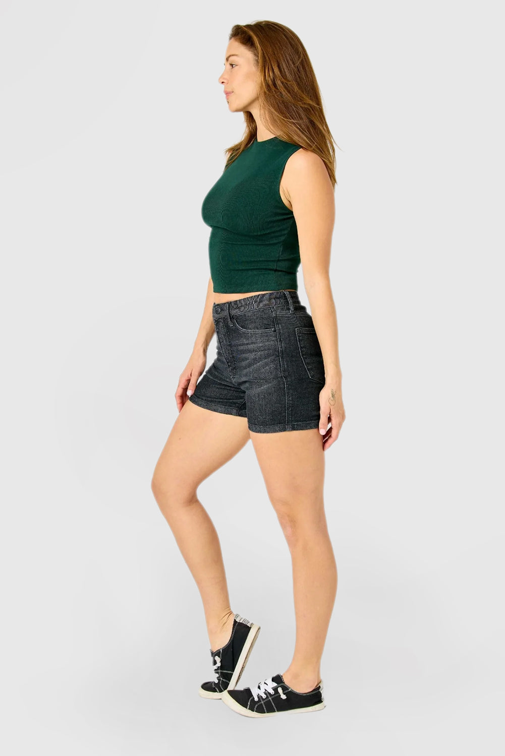 High Rise Washed Black Tummy Control Shorts