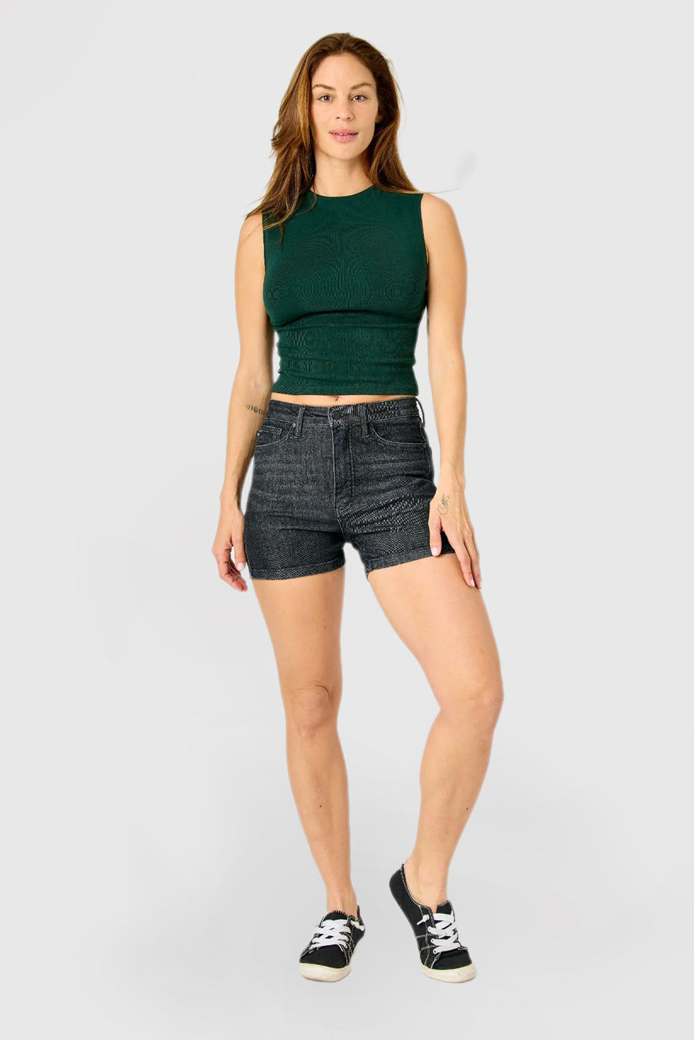 High Rise Washed Black Tummy Control Shorts