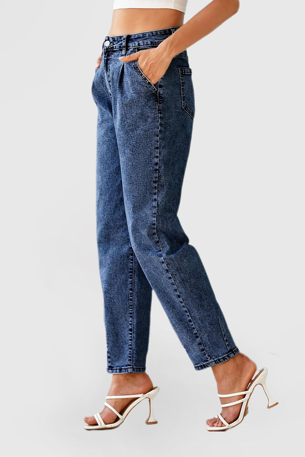 Women's High-Waisted Boyfriend Baggy Cropped Denim Jeans
