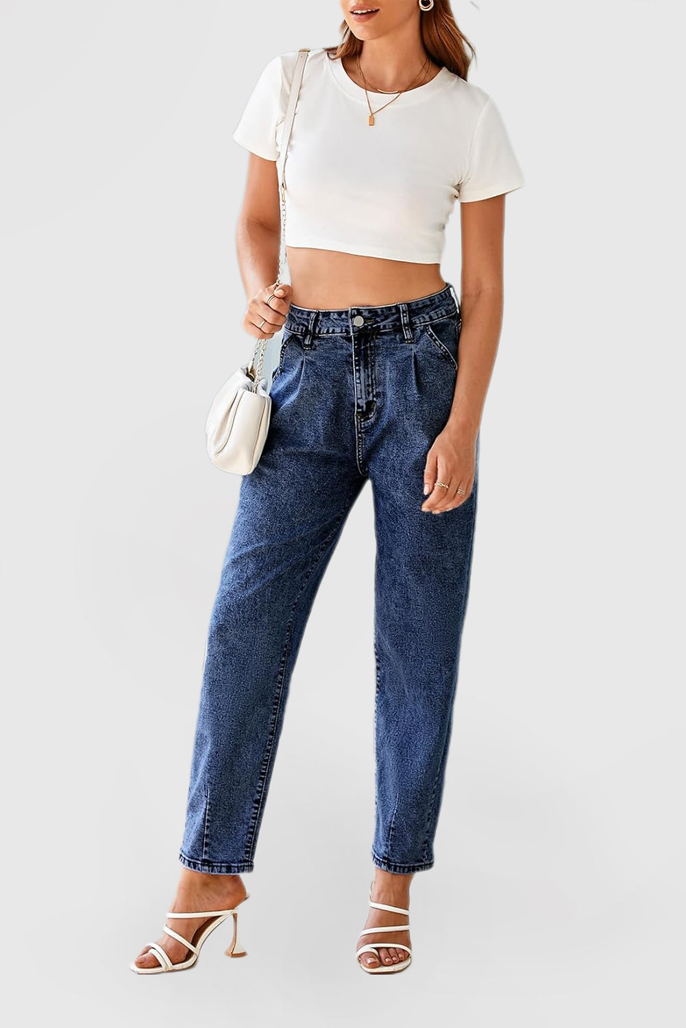 Women's High-Waisted Boyfriend Baggy Cropped Denim Jeans