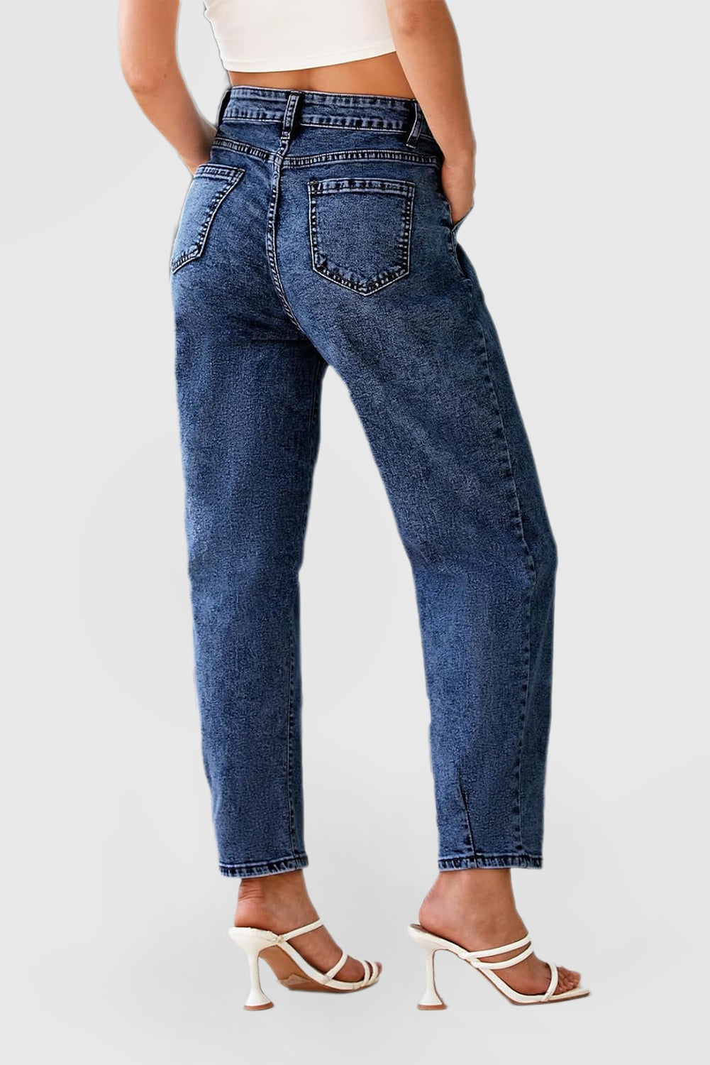 Women's High-Waisted Boyfriend Baggy Cropped Denim Jeans