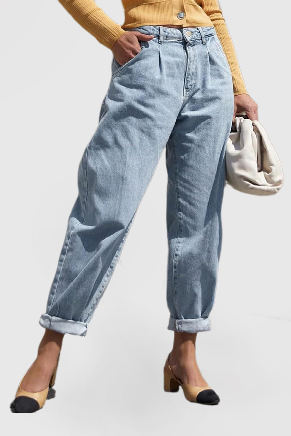 Women's High-Waisted Boyfriend Baggy Cropped Denim Jeans