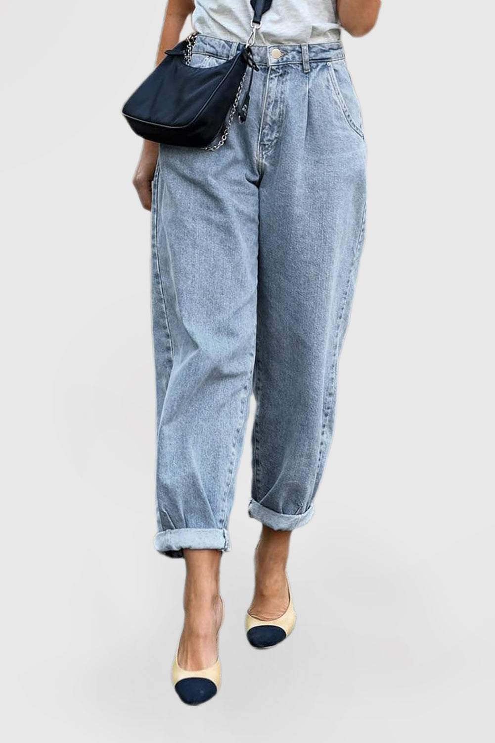 Women's High-Waisted Boyfriend Baggy Cropped Denim Jeans
