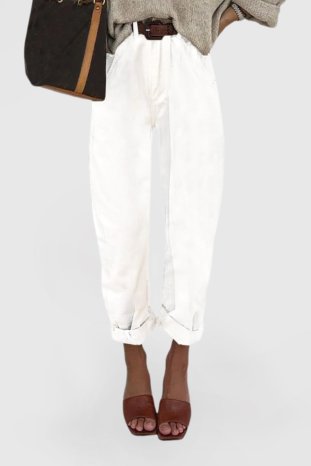 Women's High-Waisted Boyfriend Baggy Cropped Denim Jeans