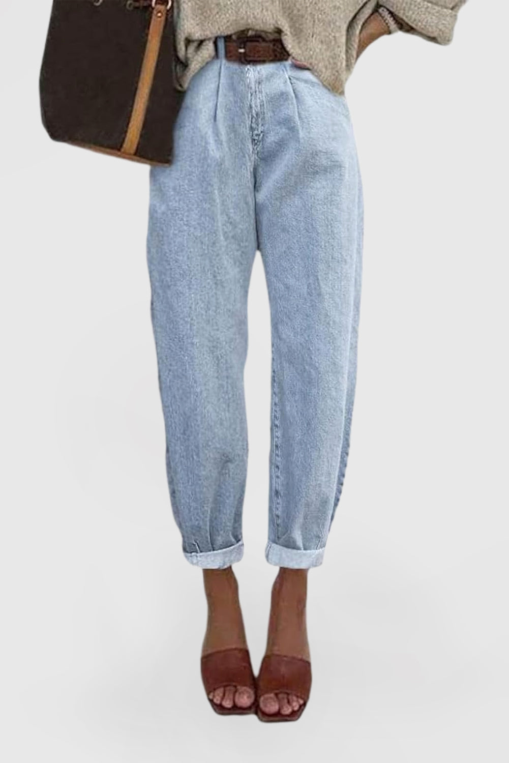 Women's High-Waisted Boyfriend Baggy Cropped Denim Jeans
