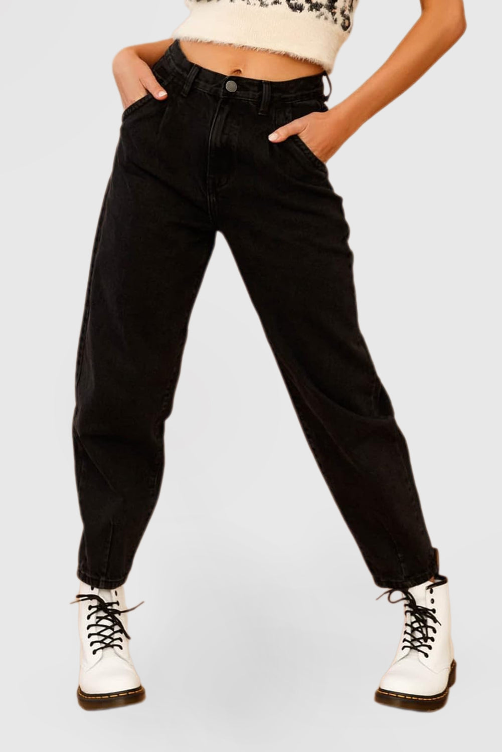 Women's High-Waisted Loose Boyfriend Cropped Baggy Denim Pants
