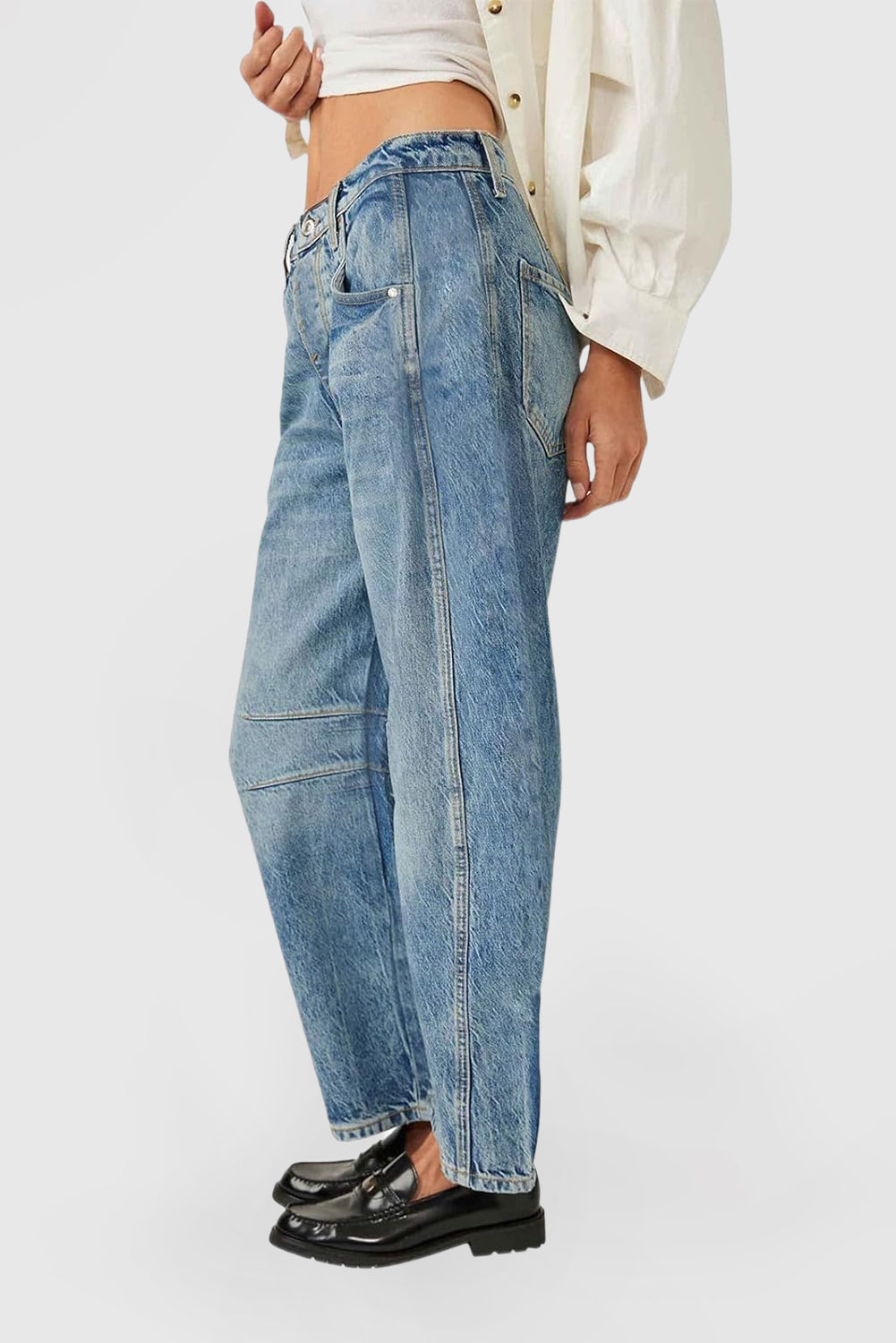 Women's Vintage Mid-Rise Baggy Boyfriend Wide-Leg Barrel Ankle Jeans