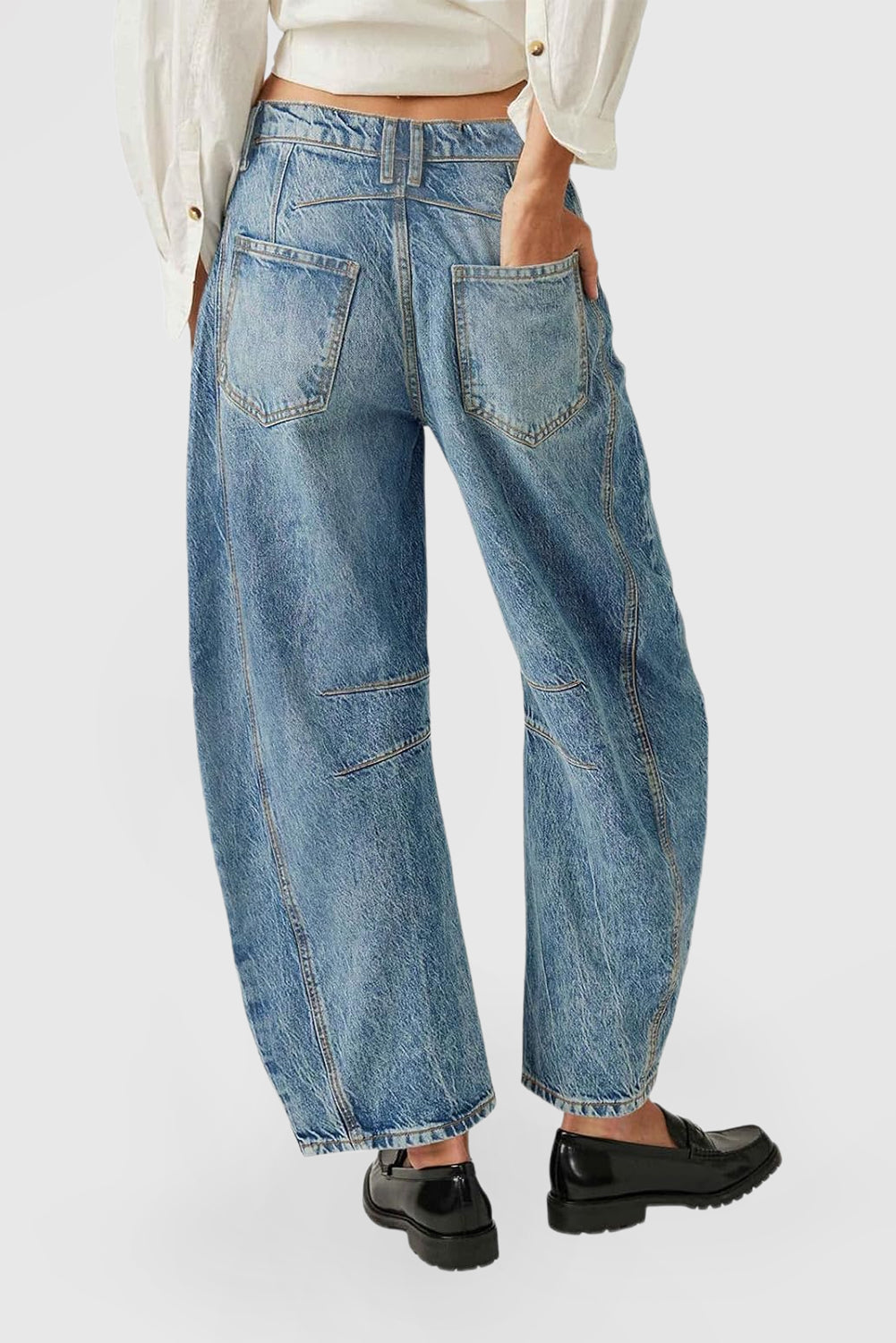 Women's Vintage Mid-Rise Baggy Boyfriend Wide-Leg Barrel Ankle Jeans