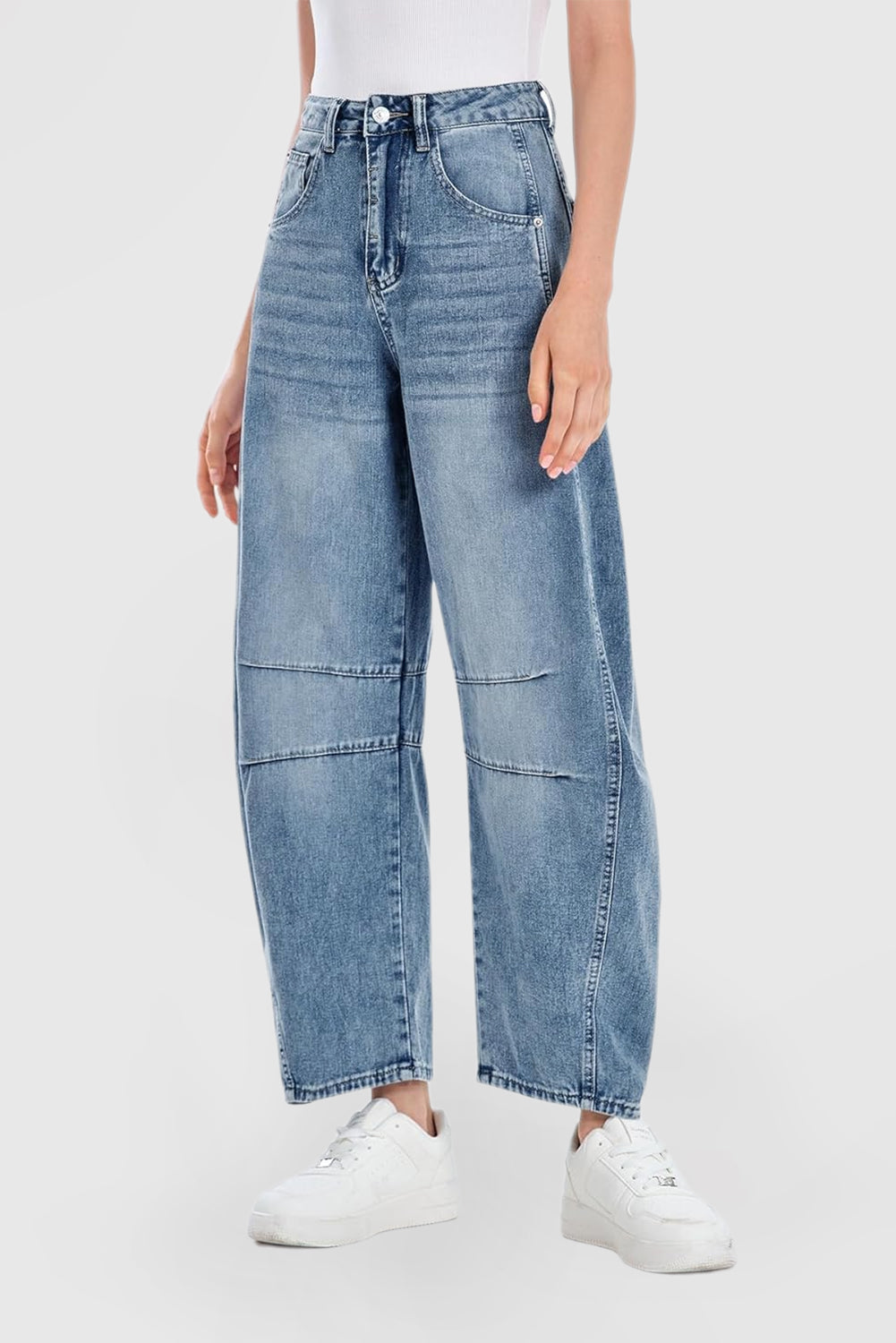 Women's Vintage Mid-Rise Baggy Boyfriend Wide-Leg Barrel Ankle Jeans