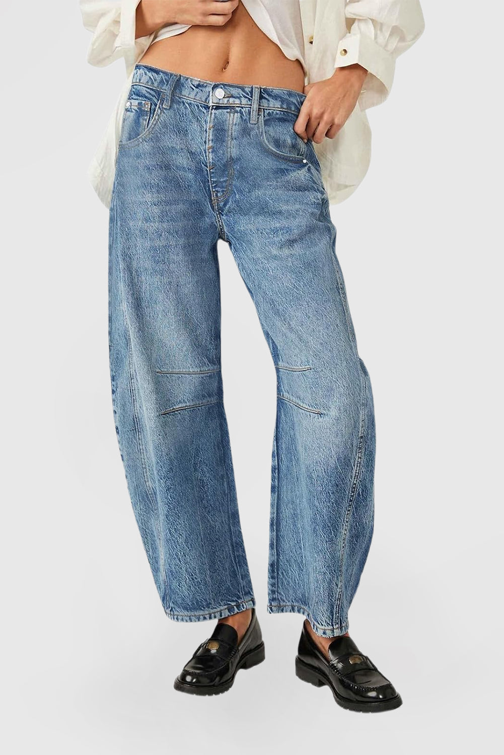 Women's Vintage Mid-Rise Baggy Boyfriend Wide-Leg Barrel Ankle Jeans
