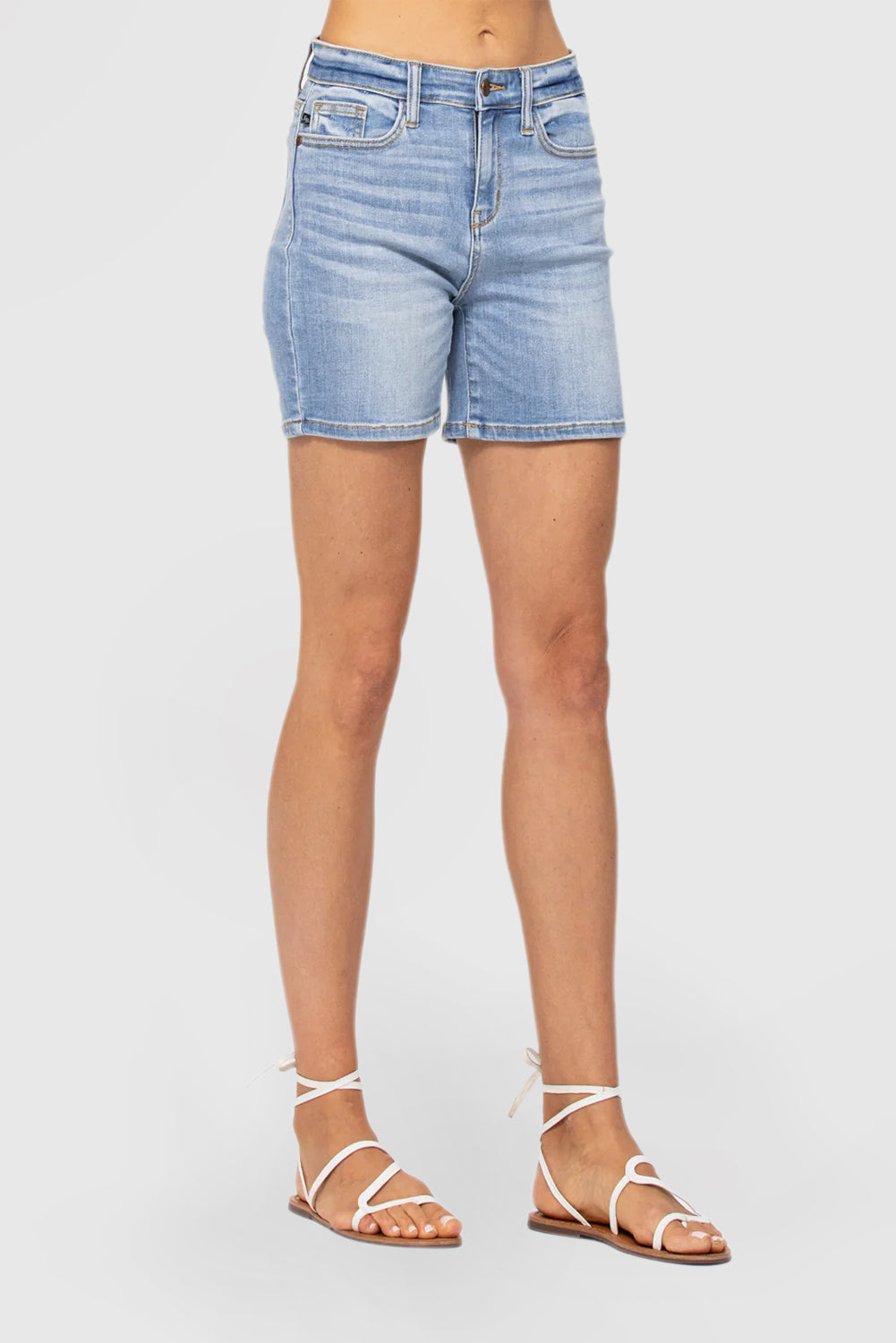 Solid Color Mid-Length Denim Shorts Casual Fit Leggings