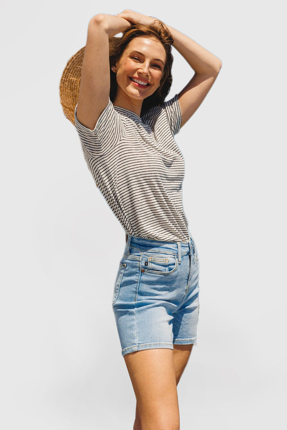 Solid Color Mid-Length Denim Shorts Casual Fit Leggings