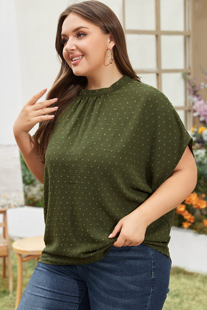 Moss Green Swiss Dot Plus Size Short Sleeve Top
