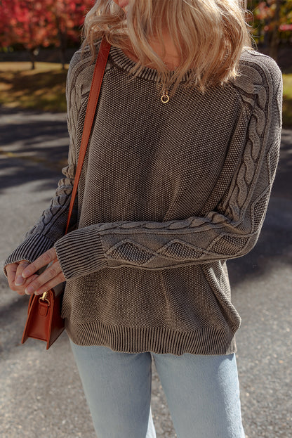 Contrast Cable Knit Sleeve Casual Sweater