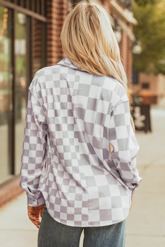 Checkerboard Plaid Button Front Casual Shacket