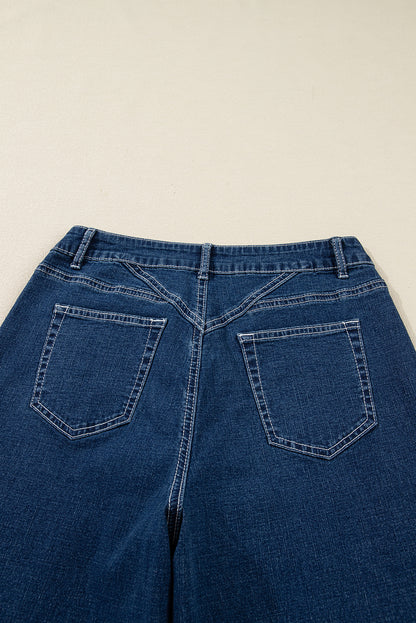 High Waist Flared Jeans with Stitched Pocket Detail