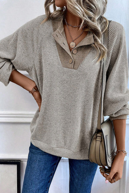 Contrast Ribbed Loose Fit Long Sleeve Top