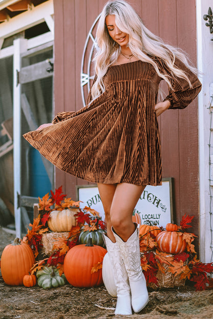 Velvet Tie Back Square Neck Long Sleeve Mini Dress