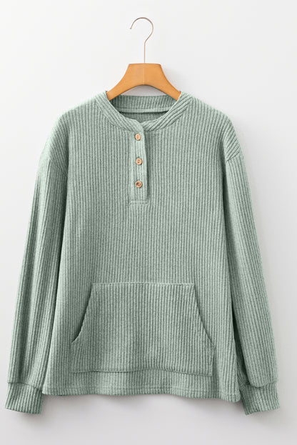 Simply Taupe Ribbed Texture Drop Shoulder Henley Knit Top