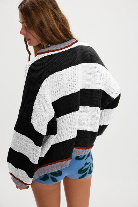 Cozy Color Block Striped Oversized Knit Sweater
