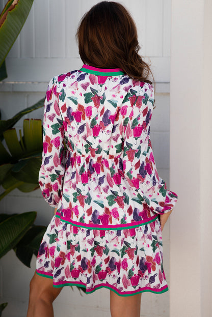 Street Style Floral Print Long Sleeve Mini Dress