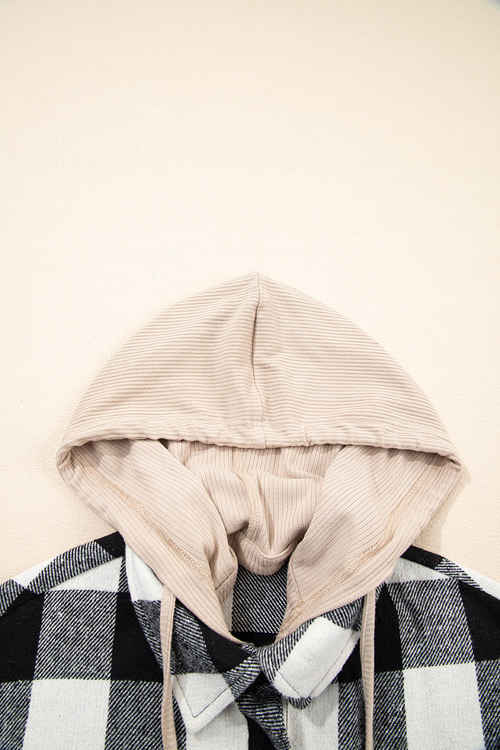 Casual Plaid Hoodie Drawstring Button Shacket