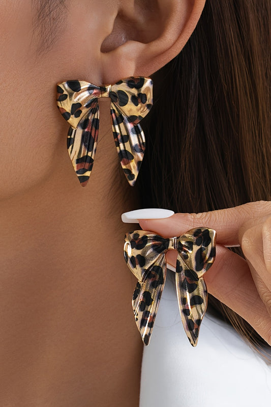 Gold Leopard Print Bow Knot Plated Alloy Earrings