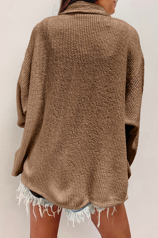 Corduroy Buttoned Long Sleeve Shacket