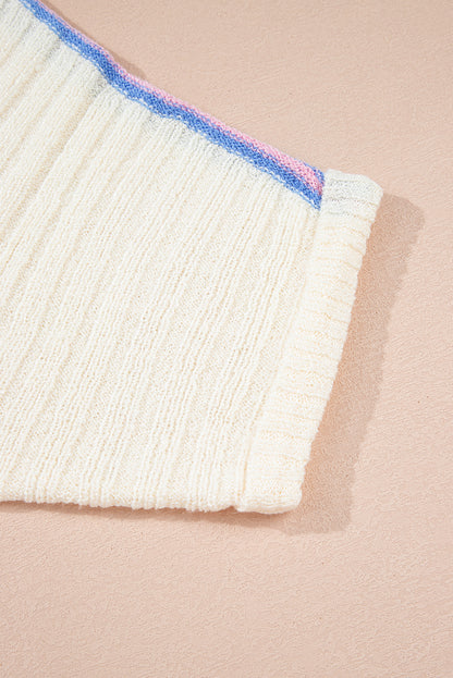 V Neck Dolman Sleeve Rib Knit Oversized Sweater with Slits