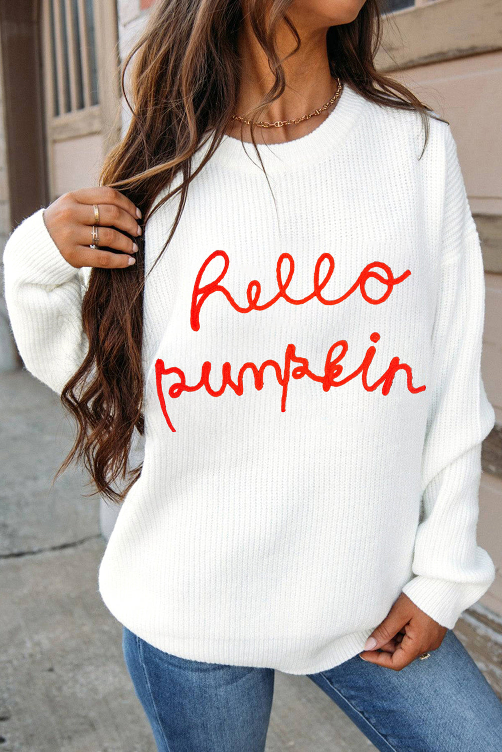 Hello Pumpkin Fall Casual Graphic Sweater