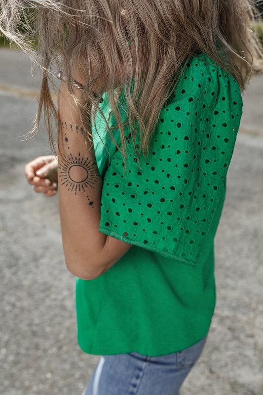 Eyelet Embroidered Patchwork Shift Top