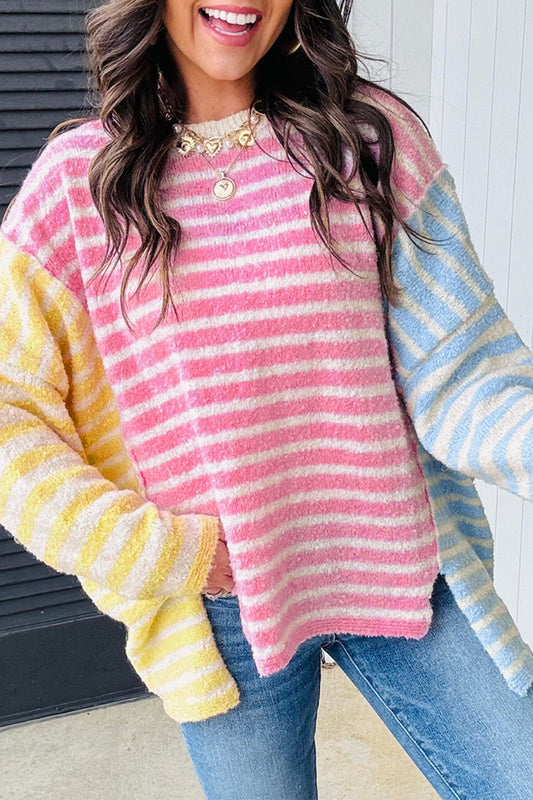 Colorblock Dolman Sleeve Sweater with Split Hem