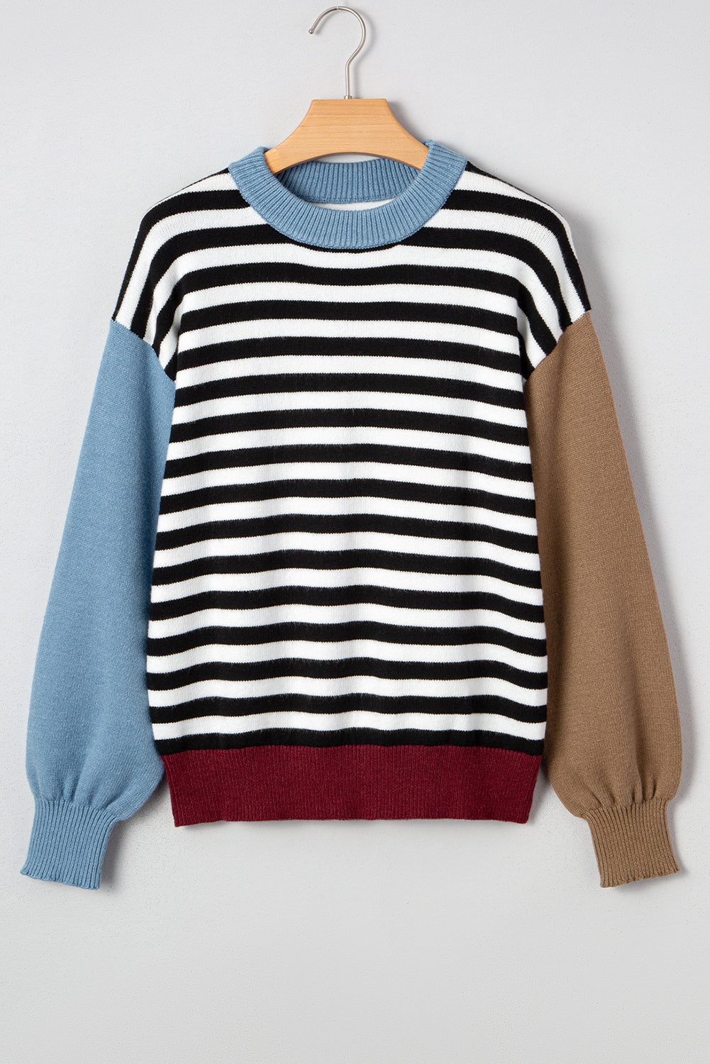 Striped Panels Colorblock Sleeve Chic Sweater