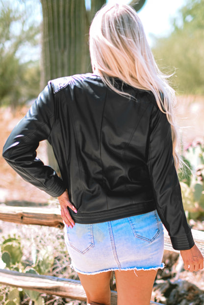Chestnut Solid Faux Leather Zipper Slim Fit Bomber Jacket