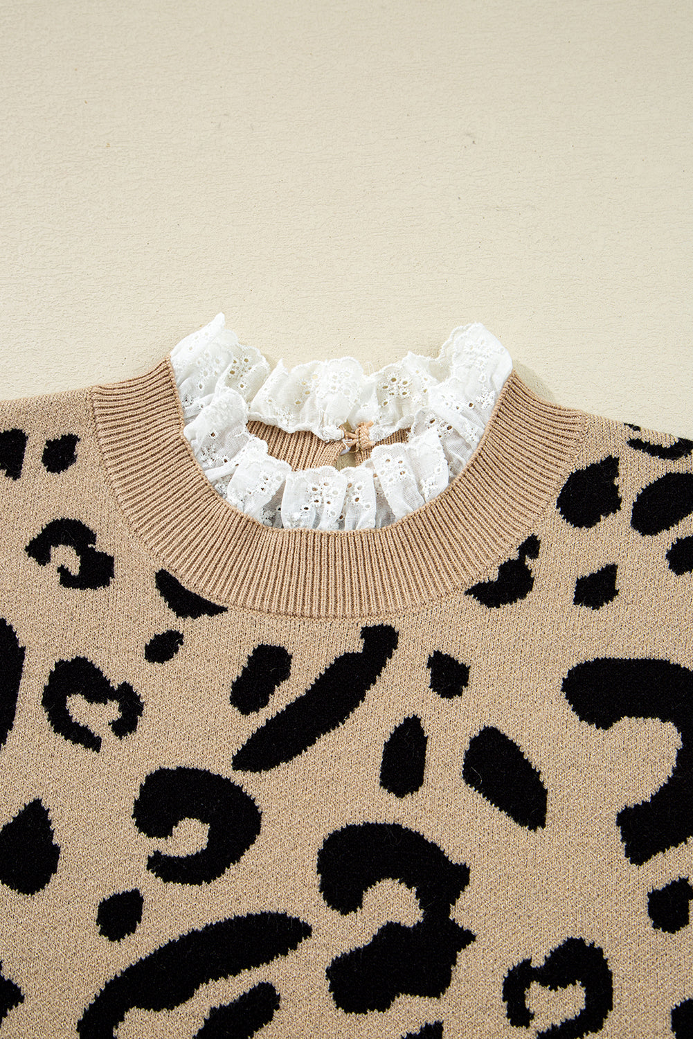 Leopard Print Lace Detail Long Sleeve Sweater