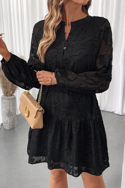 Festive Jacquard Long Sleeve Belted Party Dress
