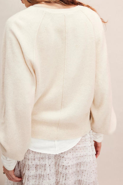 Cashmere Henley Pullover Cropped Slouchy Sweater
