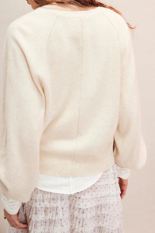 Cashmere Henley Pullover Cropped Slouchy Sweater