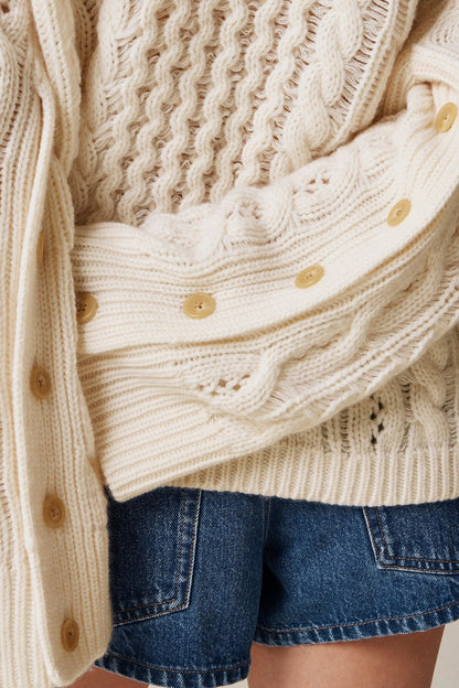 Oversized Cashmere Cable Knit Boatneck Sweater