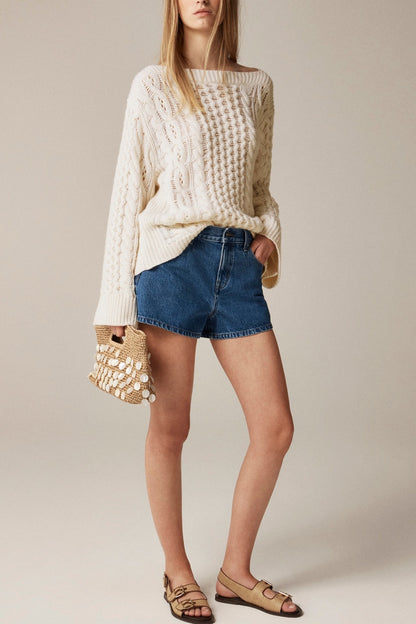 Oversized Cashmere Cable Knit Boatneck Sweater