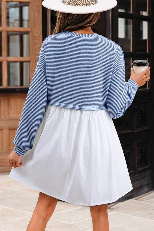 Patchwork Pleated High Waist Loose Mini Dress