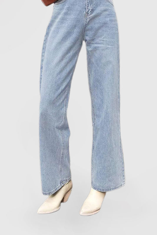 Women's High Waisted Loose Jeans Stretch Zipper Wide Leg Pants