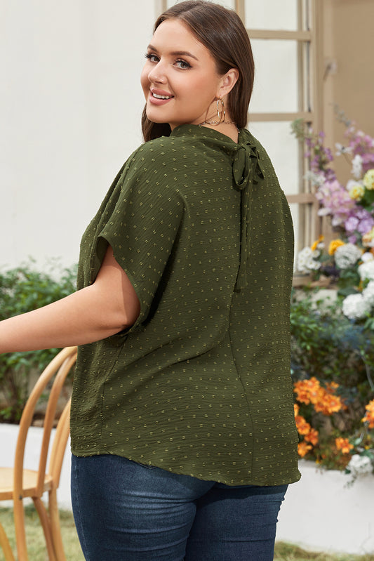 Moss Green Swiss Dot Plus Size Short Sleeve Top