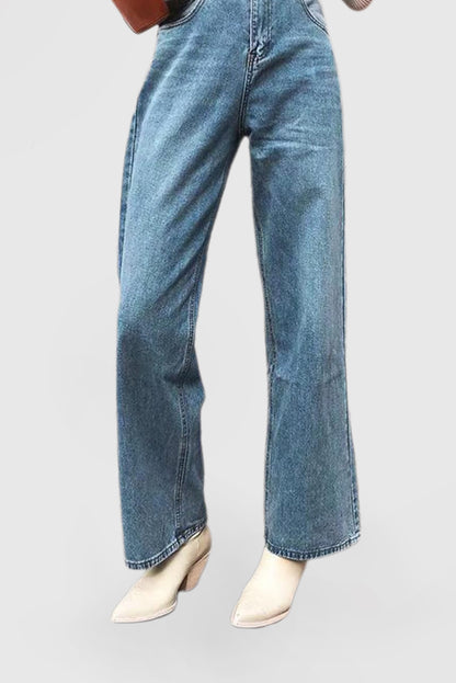 Women's High Waisted Loose Jeans Stretch Zipper Wide Leg Pants