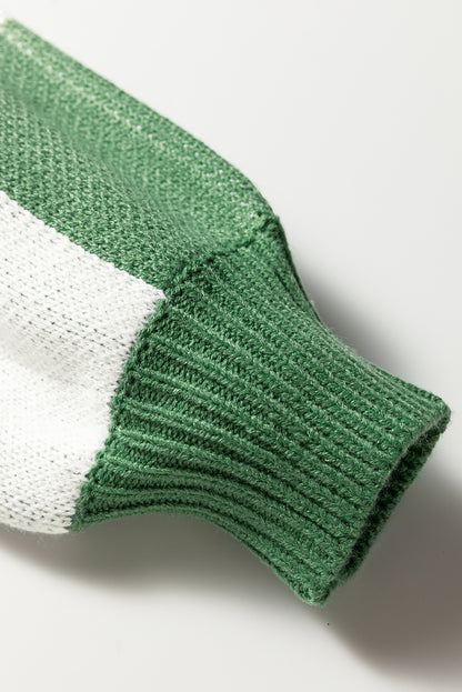 Checkered Pattern Polo Collar Loose Knit Sweater