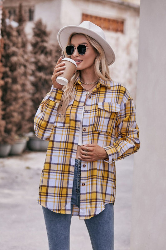 Women’s Plaid Oversized Shirt Casual Fall Button-Up Top
